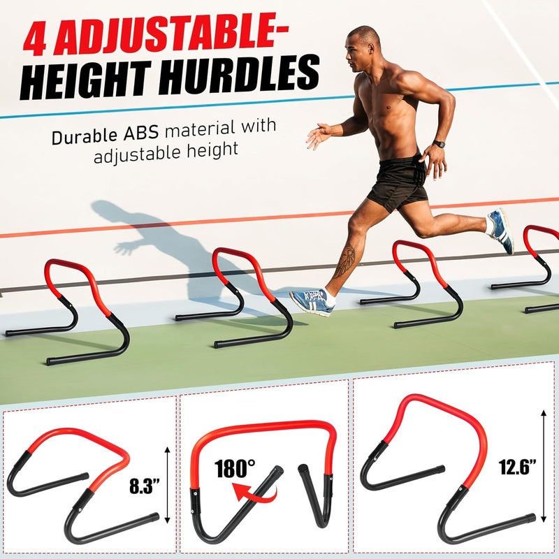 BORNEW Agility Speed Training Equipment Set, Football Practise Set with 20ft Agility Ladder, 12 Cones, 4 Adjustable Hurdles, Jump Rope, Parachute, for Basketball, Soccer, Football, Kids, Youth, Adults - Image 3